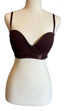 TAHARI Womens Purple Ribbed Padded Underwire Bra Size 34B